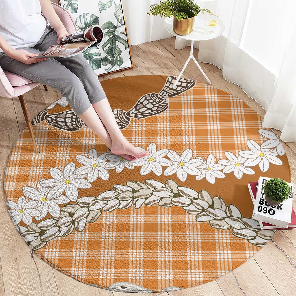 Orange Hawaii Tiare and Shell Lei Round Carpet Hawaiian Palaka Luxury Vibes - Polynesian Pride