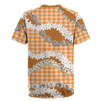 Orange Hawaii Tiare and Shell Lei Rugby Jersey Hawaiian Palaka Luxury Vibes LT14 - Polynesian Pride