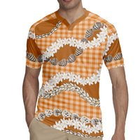 Orange Hawaii Tiare and Shell Lei Rugby Jersey Hawaiian Palaka Luxury Vibes LT14 - Polynesian Pride