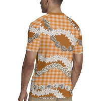 Orange Hawaii Tiare and Shell Lei Rugby Jersey Hawaiian Palaka Luxury Vibes LT14 - Polynesian Pride