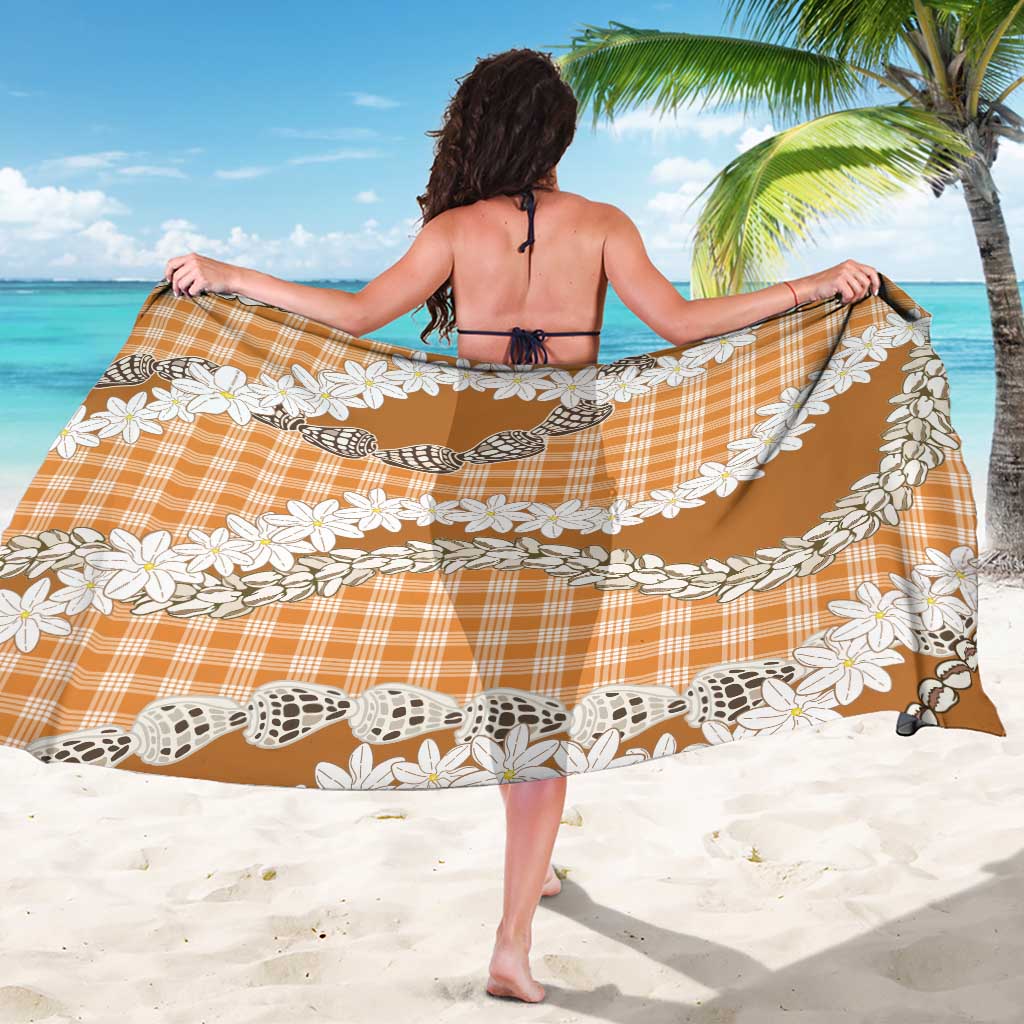 Orange Hawaii Tiare and Shell Lei Sarong Hawaiian Palaka Luxury Vibes - Polynesian Pride