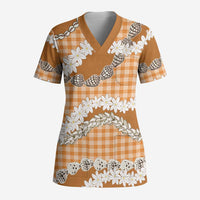 Orange Hawaii Tiare and Shell Lei Scrub Top Hawaiian Palaka Luxury Vibes LT14 Adult Orange - Polynesian Pride