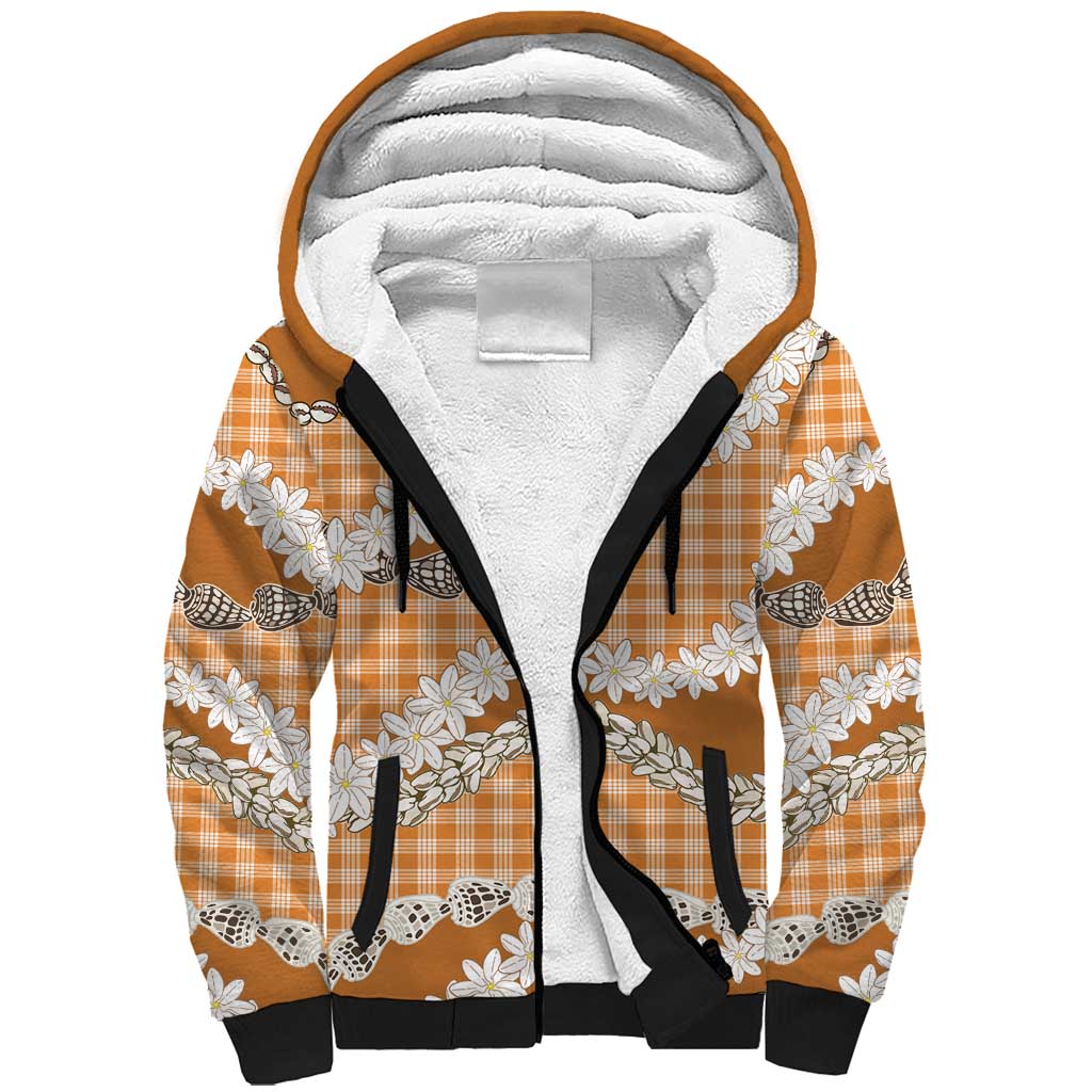 Orange Hawaii Tiare and Shell Lei Sherpa Hoodie Hawaiian Palaka Luxury Vibes - Polynesian Pride
