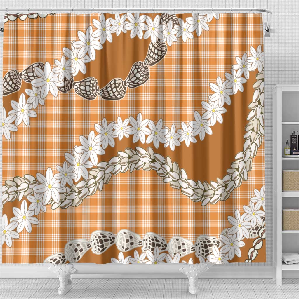 Orange Hawaii Tiare and Shell Lei Shower Curtain Hawaiian Palaka Luxury Vibes - Polynesian Pride