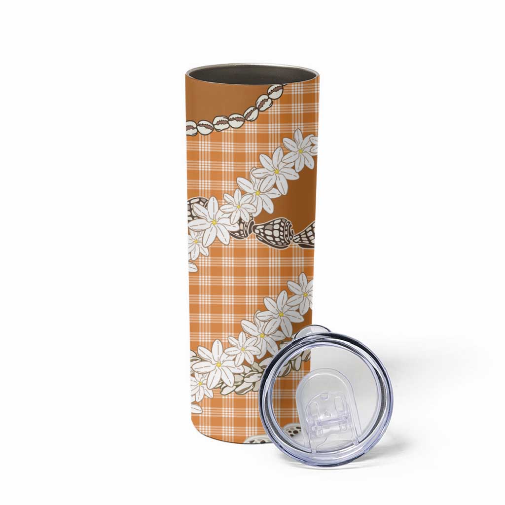 Orange Hawaii Tiare and Shell Lei Skinny Tumbler Hawaiian Palaka Luxury Vibes - Polynesian Pride