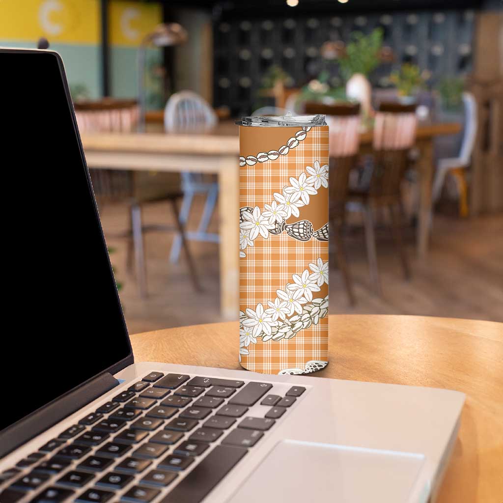 Orange Hawaii Tiare and Shell Lei Skinny Tumbler Hawaiian Palaka Luxury Vibes - Polynesian Pride