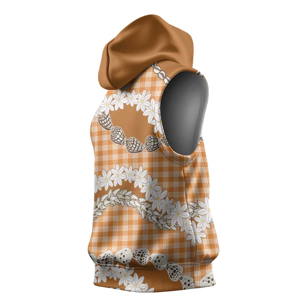 Orange Hawaii Tiare and Shell Lei Sleeveless Hoodie Hawaiian Palaka Luxury Vibes LT14 - Polynesian Pride