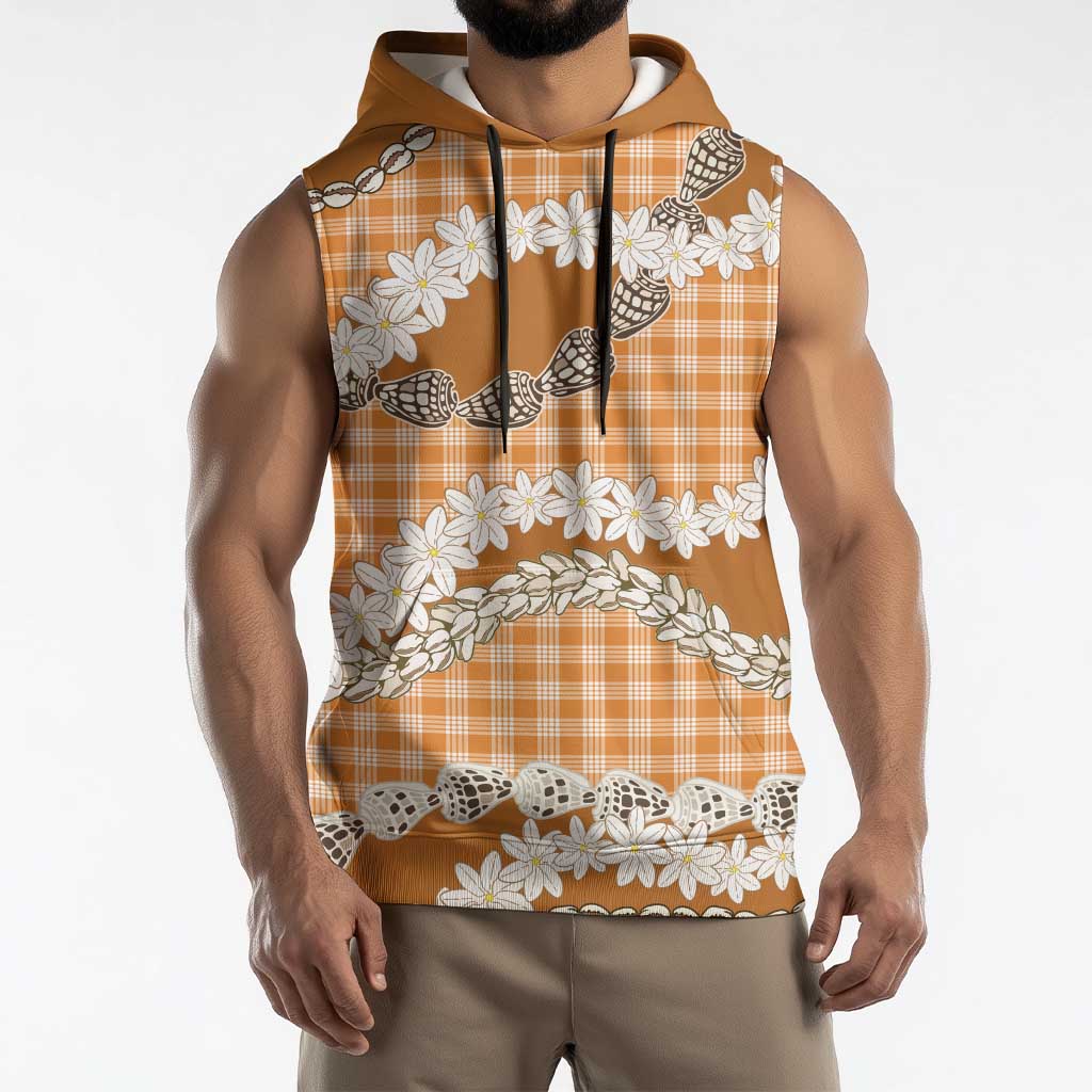 Orange Hawaii Tiare and Shell Lei Sleeveless Hoodie Hawaiian Palaka Luxury Vibes LT14 - Polynesian Pride