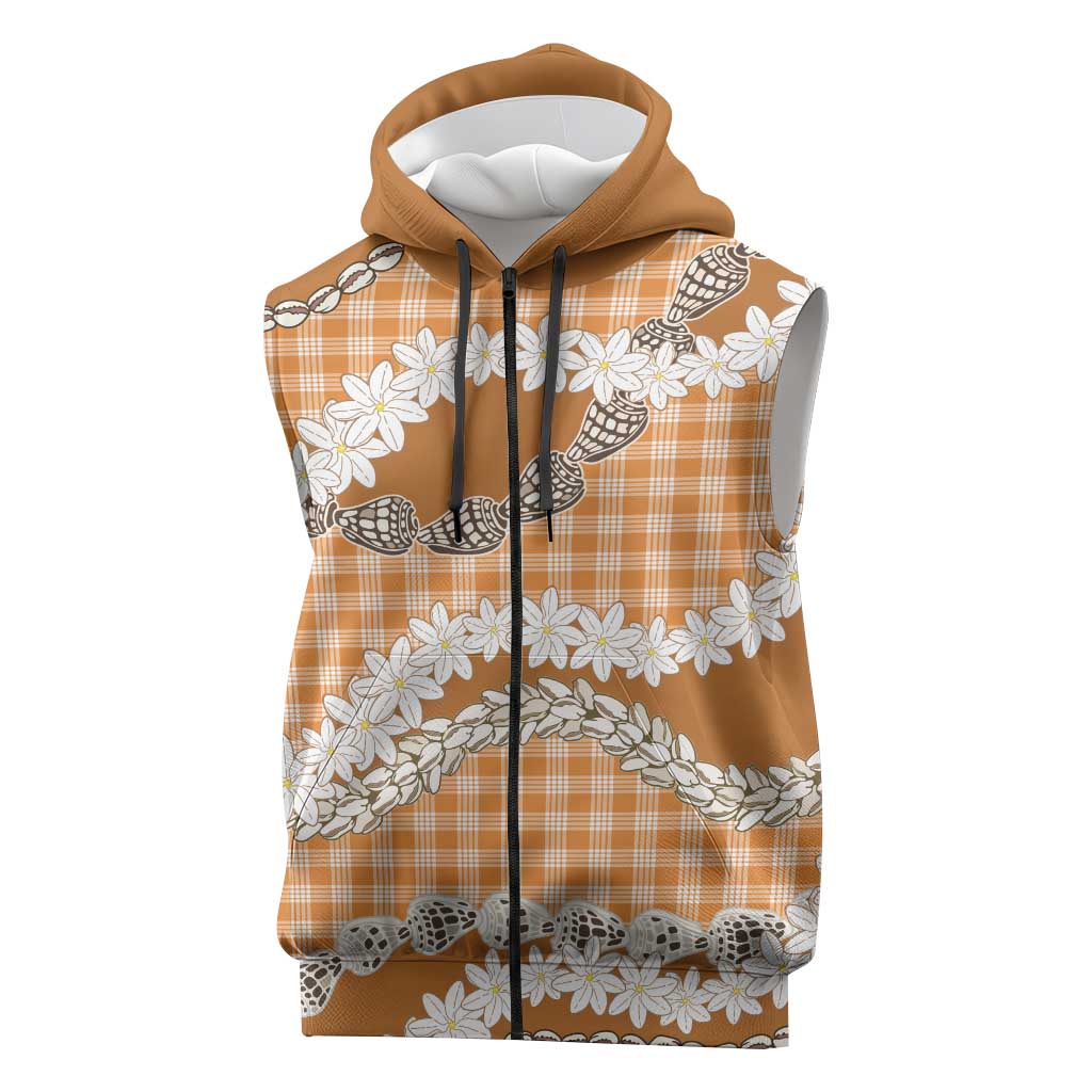 Orange Hawaii Tiare and Shell Lei Sleeveless Zip Hoodie Hawaiian Palaka Luxury Vibes LT14 Orange - Polynesian Pride