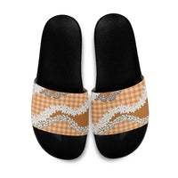 Orange Hawaii Tiare and Shell Lei Slide Sandals Hawaiian Palaka Luxury Vibes - Polynesian Pride