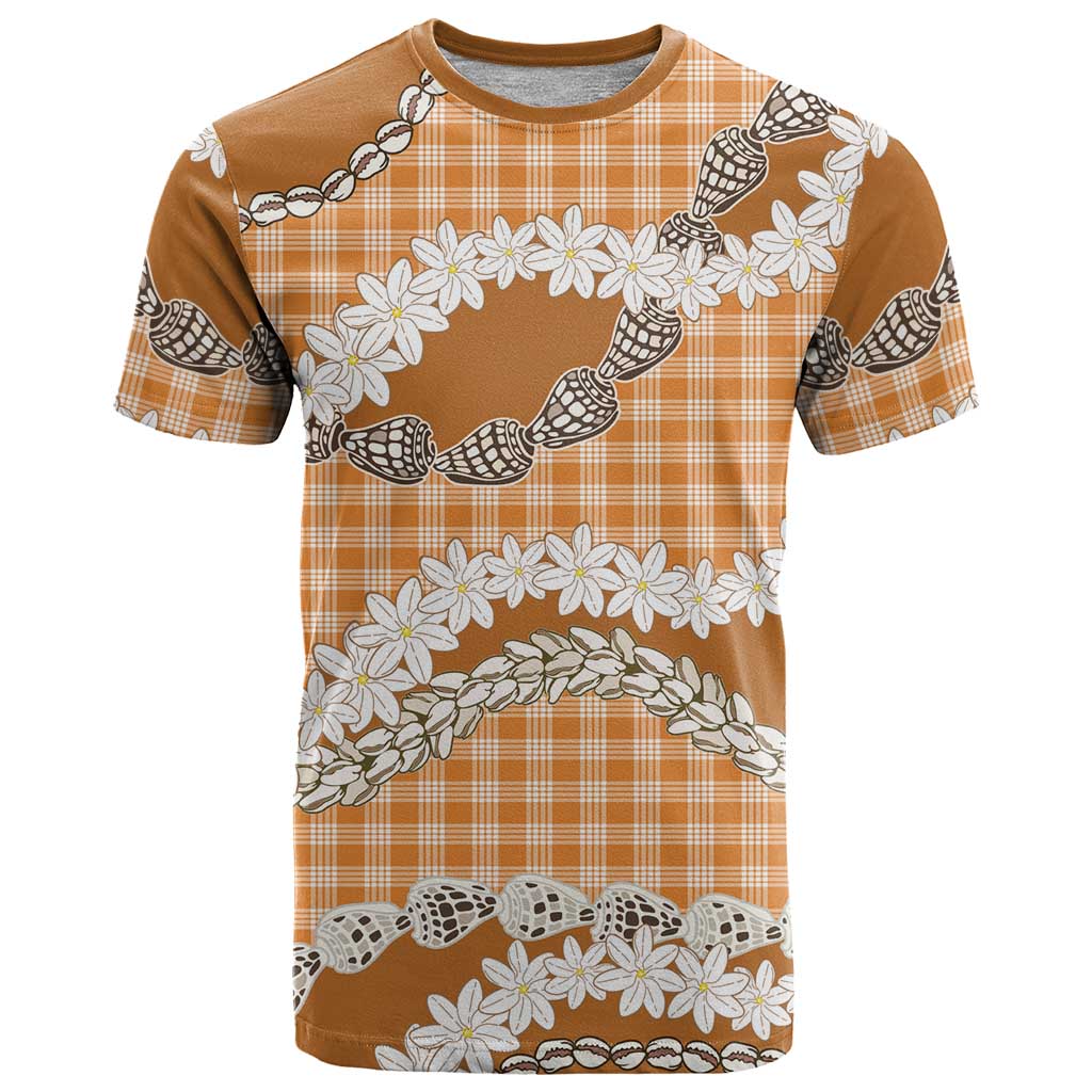 Orange Hawaii Tiare and Shell Lei T Shirt Hawaiian Palaka Luxury Vibes - Polynesian Pride