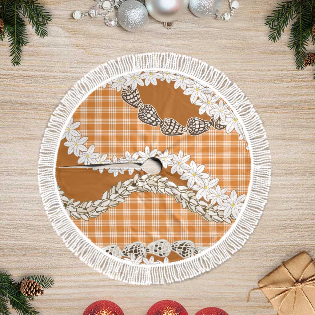 Orange Hawaii Tiare and Shell Lei Tree Skirt Hawaiian Palaka Luxury Vibes LT14 Fringed Orange - Polynesian Pride