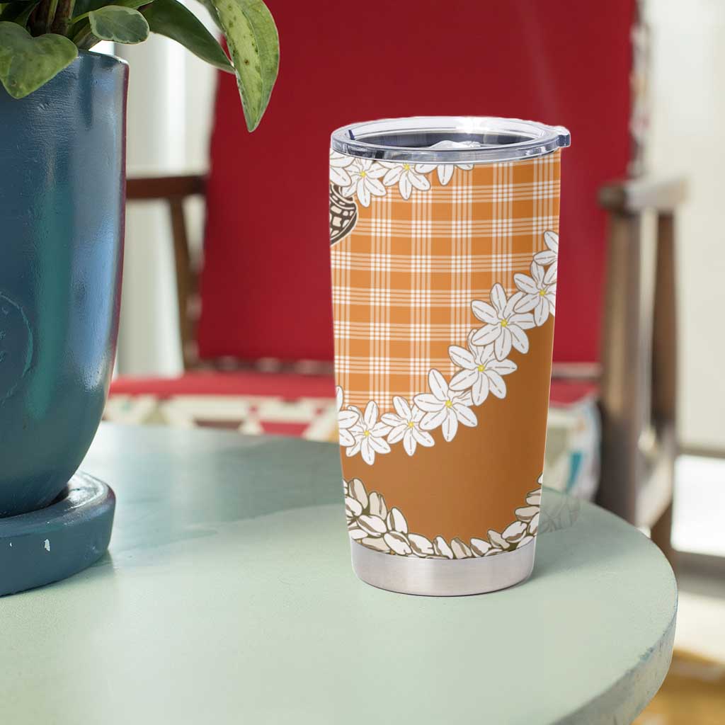 Orange Hawaii Tiare and Shell Lei Tumbler Cup Hawaiian Palaka Luxury Vibes - Polynesian Pride