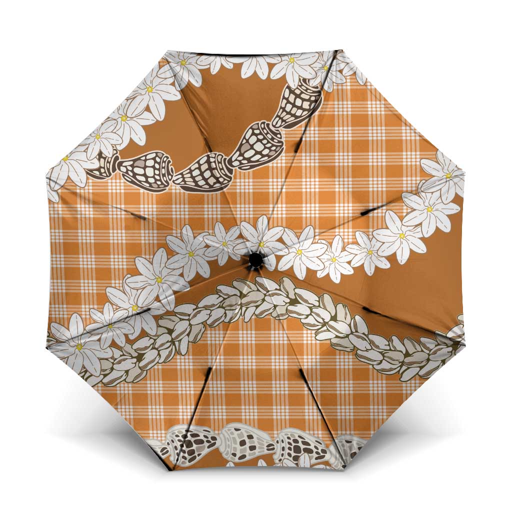 Orange Hawaii Tiare and Shell Lei Umbrella Hawaiian Palaka Luxury Vibes LT14 One Size Folded 11.42 inch Opened Diameter 37.4 inch Orange - Polynesian Pride