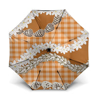 Orange Hawaii Tiare and Shell Lei Umbrella Hawaiian Palaka Luxury Vibes LT14 One Size Folded 11.42 inch Opened Diameter 37.4 inch Orange - Polynesian Pride
