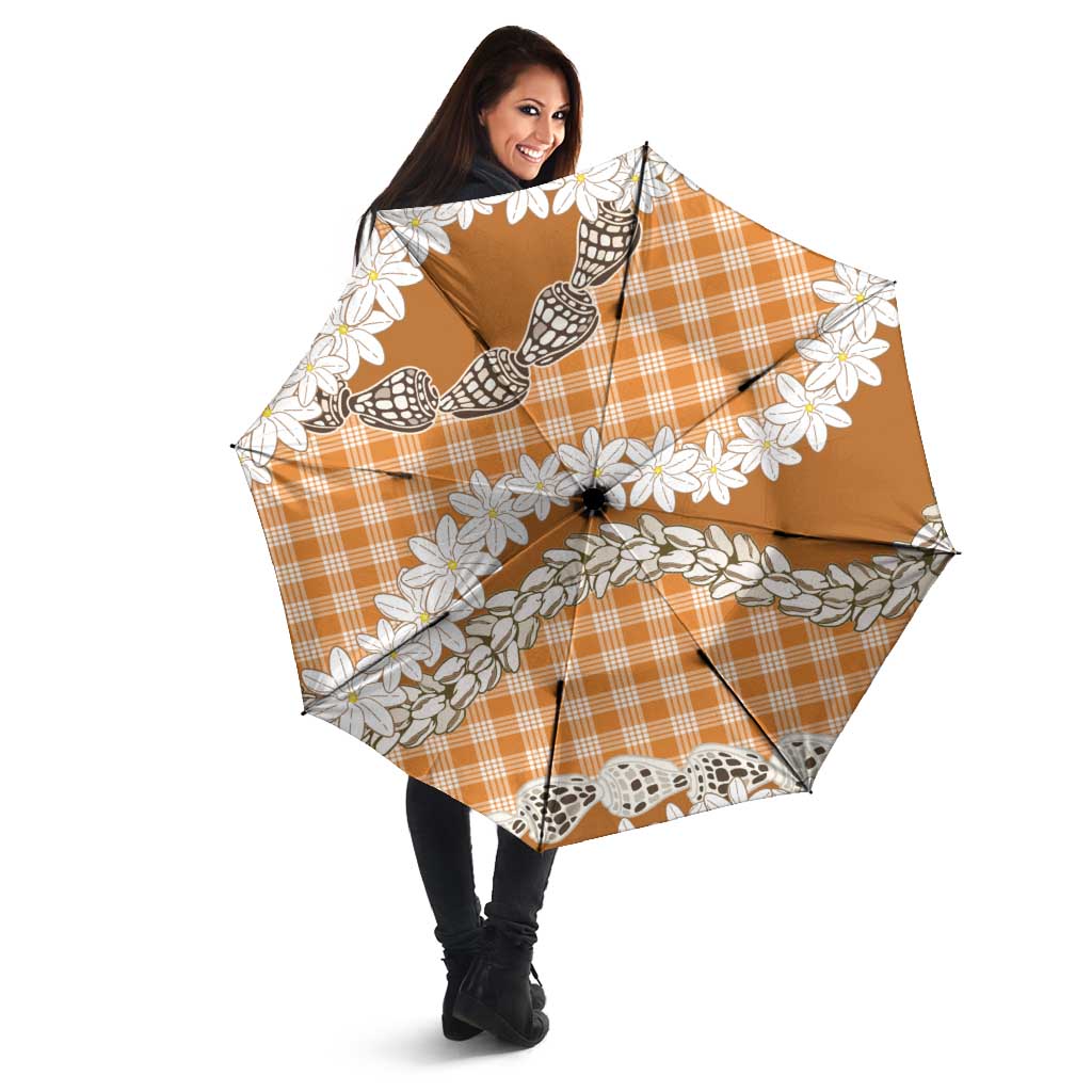 Orange Hawaii Tiare and Shell Lei Umbrella Hawaiian Palaka Luxury Vibes LT14 - Polynesian Pride