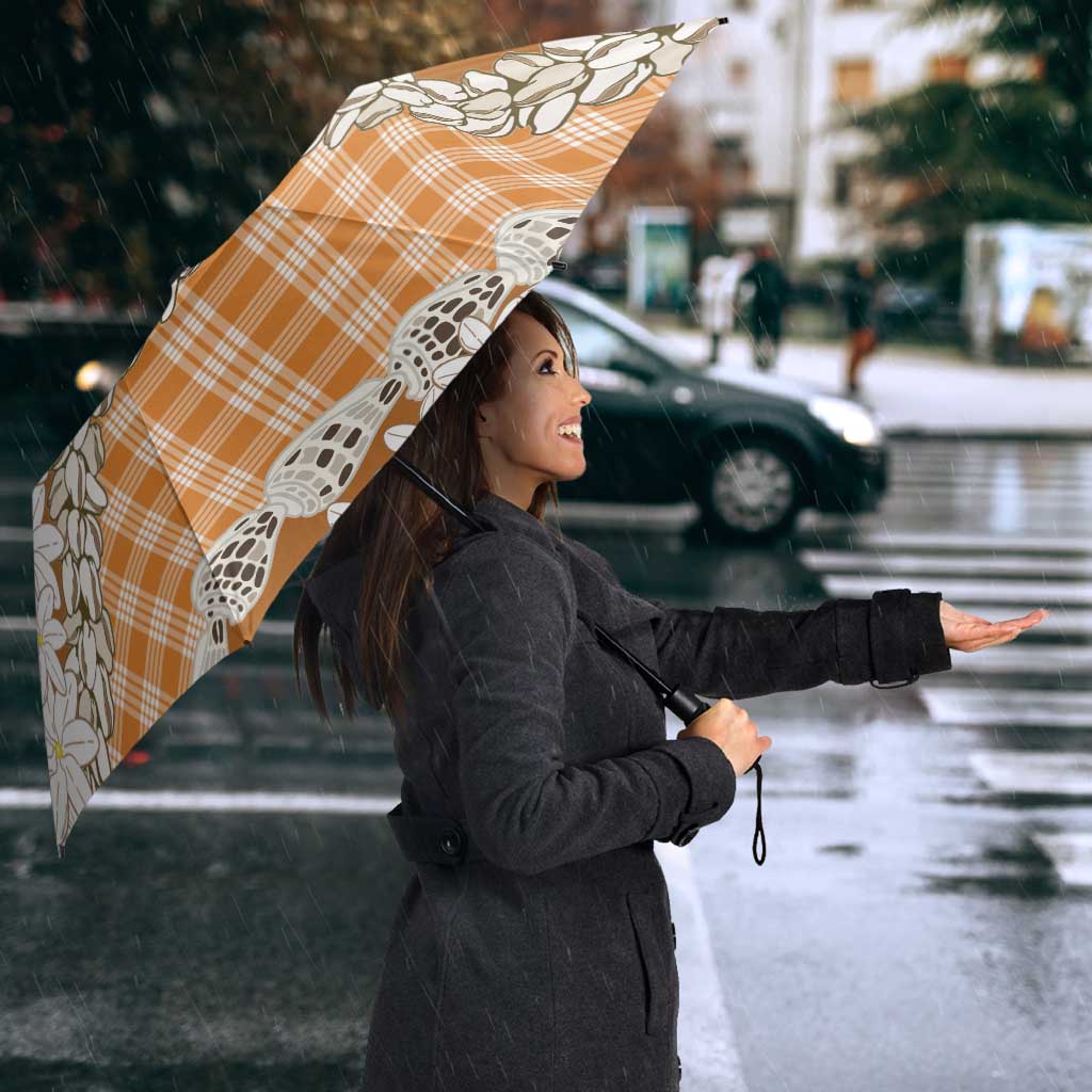 Orange Hawaii Tiare and Shell Lei Umbrella Hawaiian Palaka Luxury Vibes LT14 - Polynesian Pride