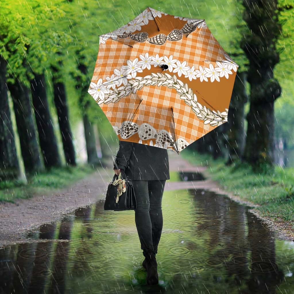 Orange Hawaii Tiare and Shell Lei Umbrella Hawaiian Palaka Luxury Vibes LT14 - Polynesian Pride