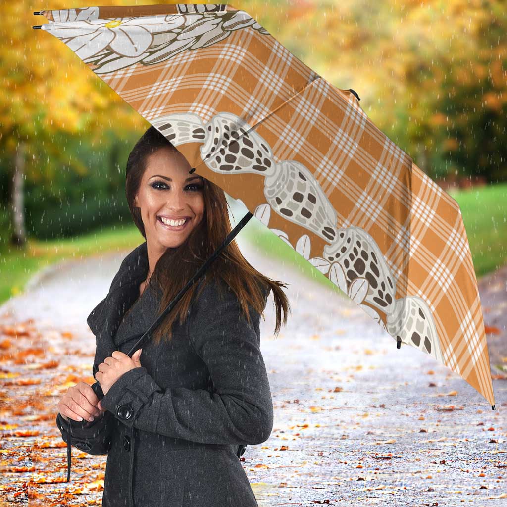 Orange Hawaii Tiare and Shell Lei Umbrella Hawaiian Palaka Luxury Vibes LT14 - Polynesian Pride