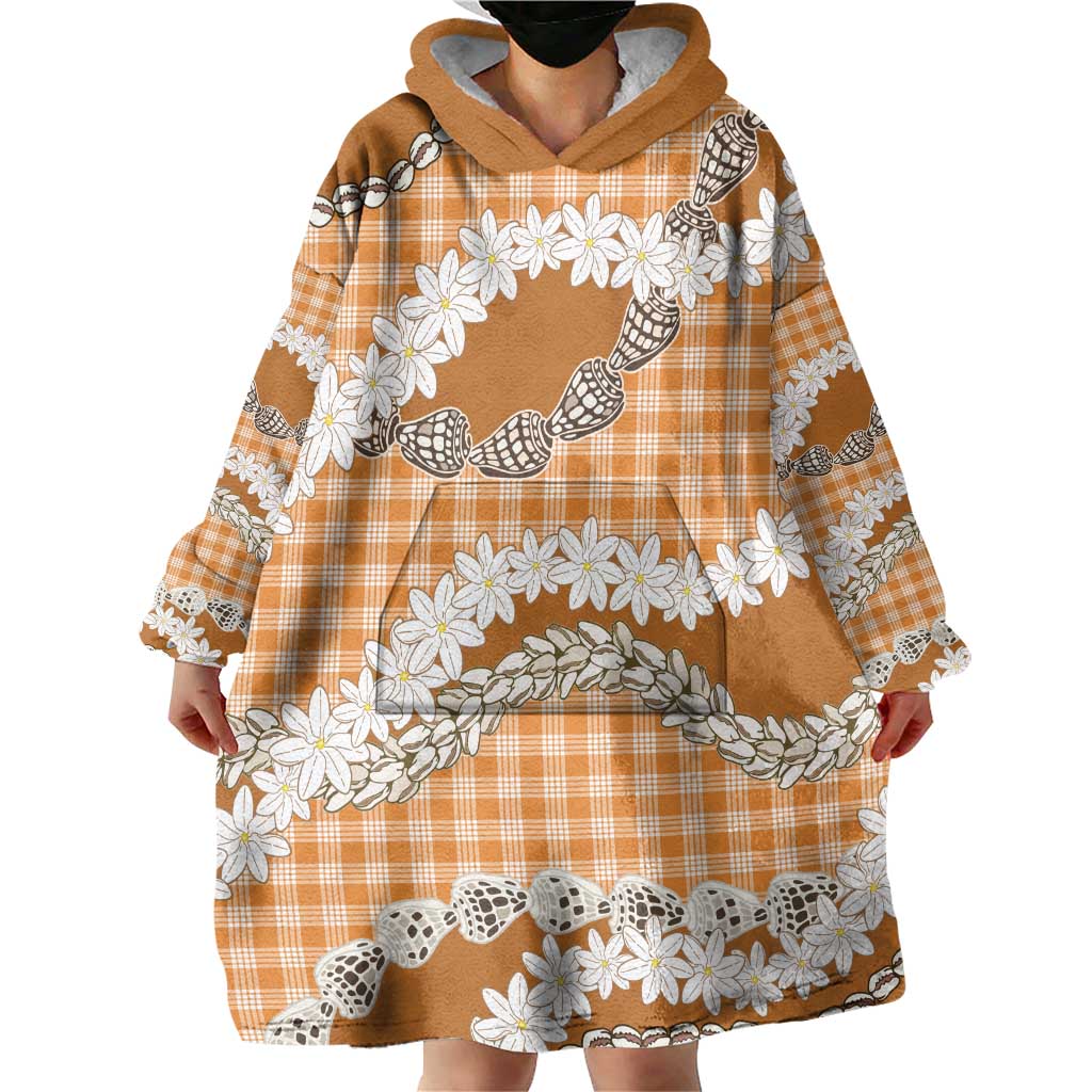 Orange Hawaii Tiare and Shell Lei Wearable Blanket Hoodie Hawaiian Palaka Luxury Vibes LT14 - Polynesian Pride