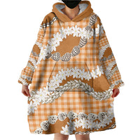 Orange Hawaii Tiare and Shell Lei Wearable Blanket Hoodie Hawaiian Palaka Luxury Vibes LT14 - Polynesian Pride