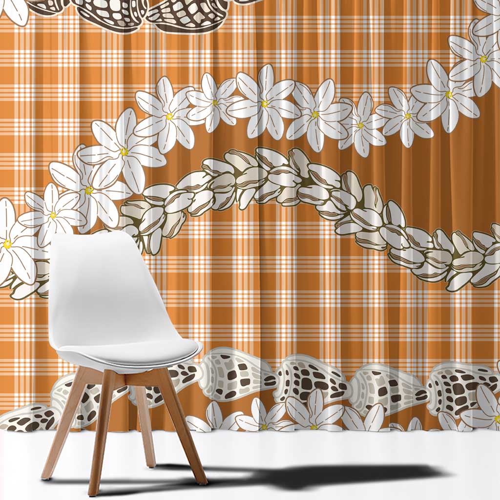 Orange Hawaii Tiare and Shell Lei Window Curtain Hawaiian Palaka Luxury Vibes - Polynesian Pride