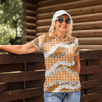 Orange Hawaii Tiare and Shell Lei Women Polo Shirt Hawaiian Palaka Luxury Vibes - Polynesian Pride