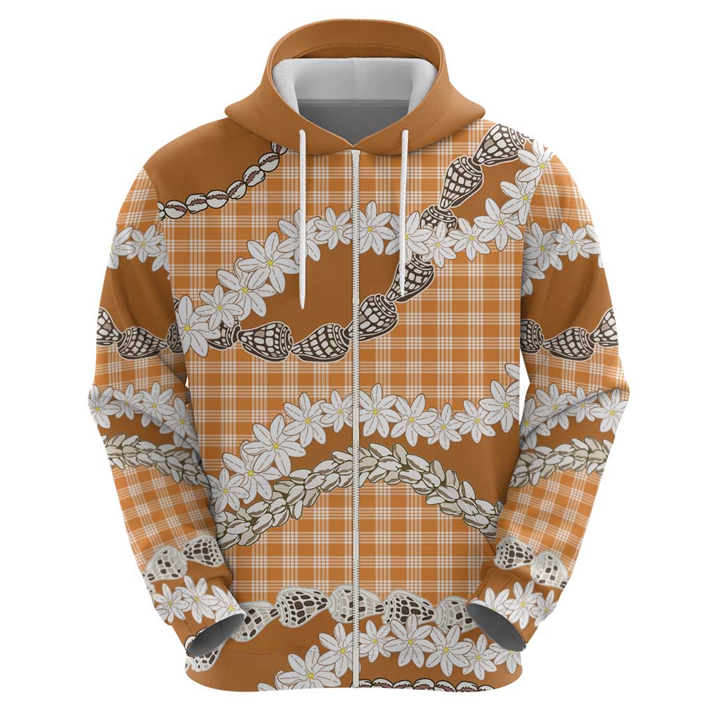 Orange Hawaii Tiare and Shell Lei Zip Hoodie Hawaiian Palaka Luxury Vibes LT14 - Polynesian Pride