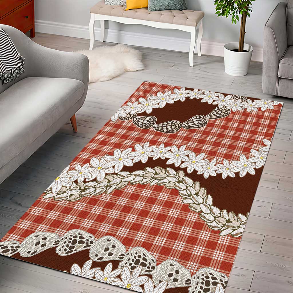 Red Hawaii Tiare and Shell Lei Area Rug Hawaiian Palaka Luxury Vibes - Polynesian Pride