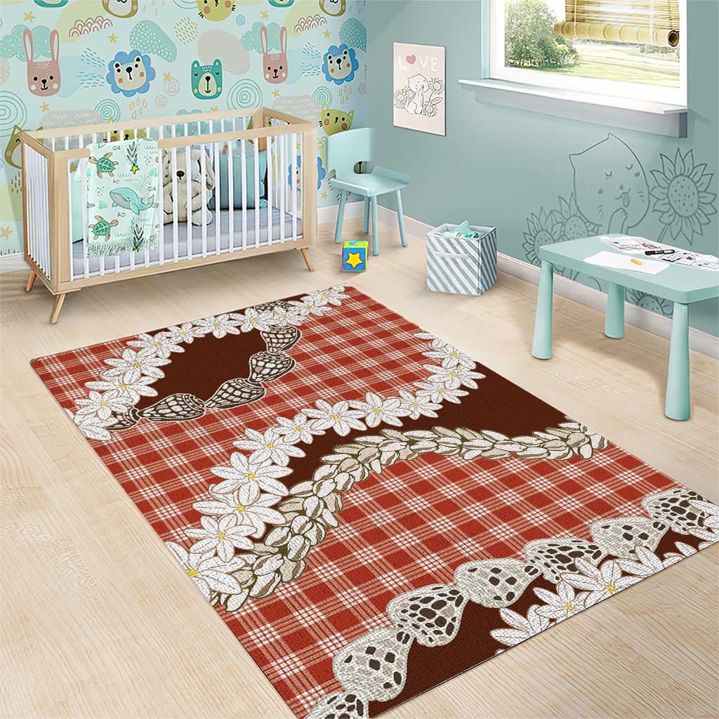Red Hawaii Tiare and Shell Lei Area Rug Hawaiian Palaka Luxury Vibes - Polynesian Pride