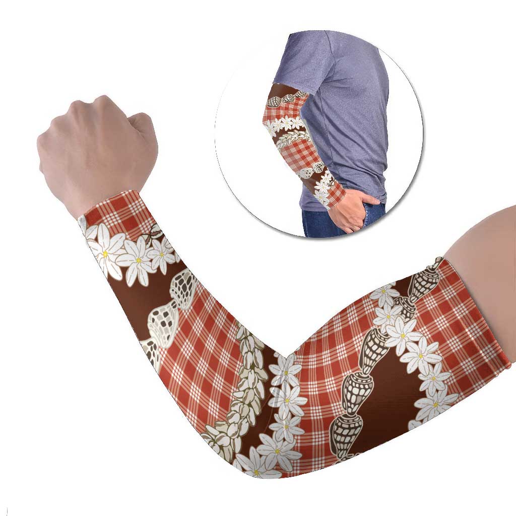 Red Hawaii Tiare and Shell Lei Arm Sleeves Hawaiian Palaka Luxury Vibes LT14 Set of 2 Red - Polynesian Pride