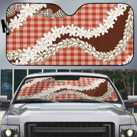 Red Hawaii Tiare and Shell Lei Auto Sun Shade Hawaiian Palaka Luxury Vibes - Polynesian Pride