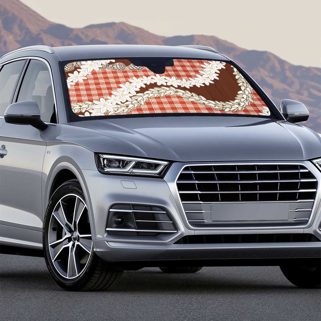 Red Hawaii Tiare and Shell Lei Auto Sun Shade Hawaiian Palaka Luxury Vibes - Polynesian Pride