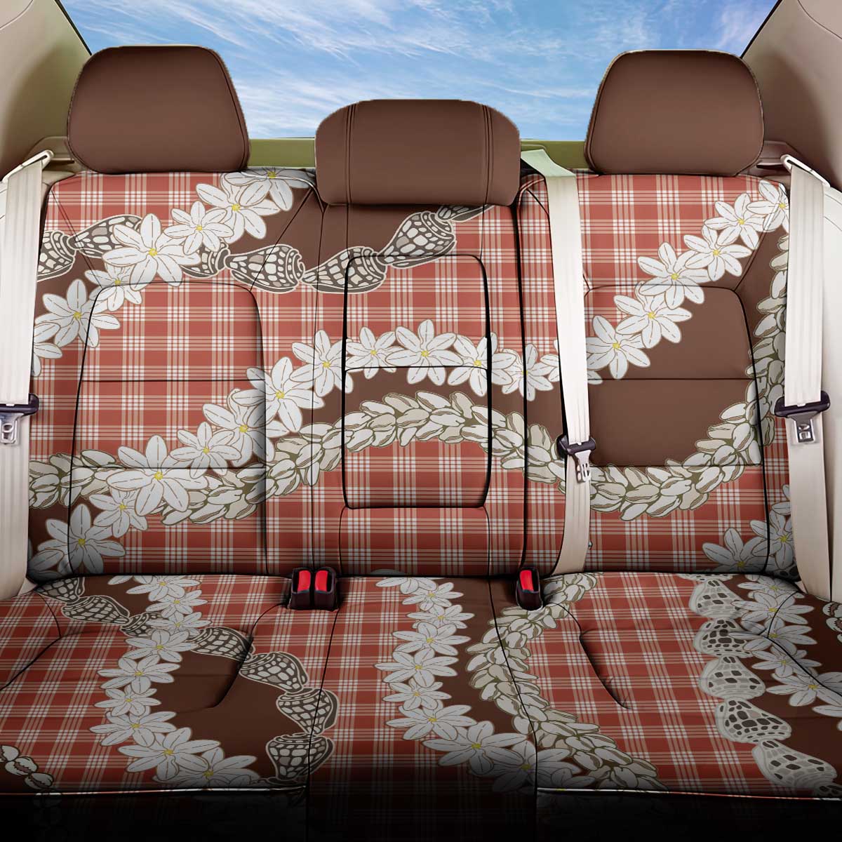 Red Hawaii Tiare and Shell Lei Back Car Seat Cover Hawaiian Palaka Luxury Vibes LT14 One Size Red - Polynesian Pride