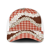 Red Hawaii Tiare and Shell Lei Baseball Net Cap Hawaiian Palaka Luxury Vibes LT14 One Size White Red - Polynesian Pride