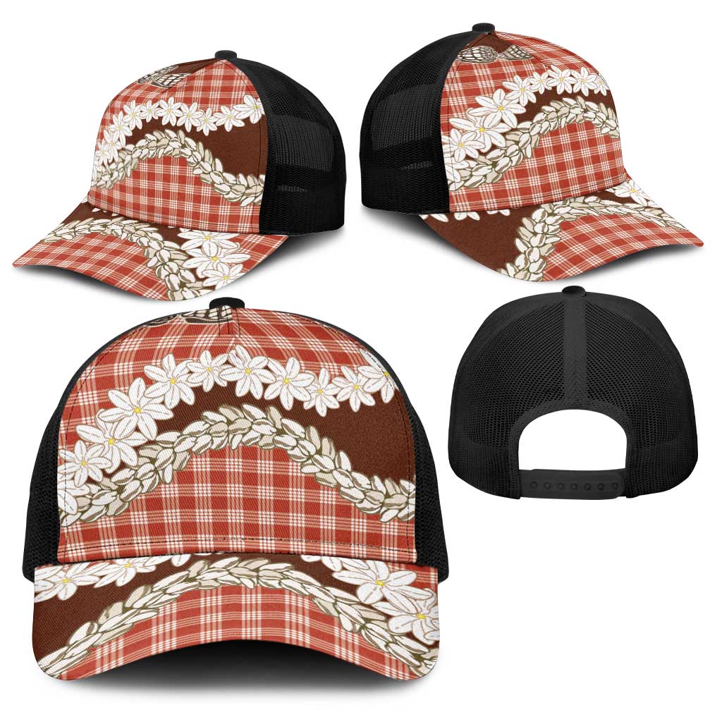 Red Hawaii Tiare and Shell Lei Baseball Net Cap Hawaiian Palaka Luxury Vibes LT14 - Polynesian Pride