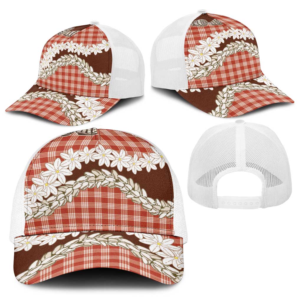 Red Hawaii Tiare and Shell Lei Baseball Net Cap Hawaiian Palaka Luxury Vibes LT14 - Polynesian Pride
