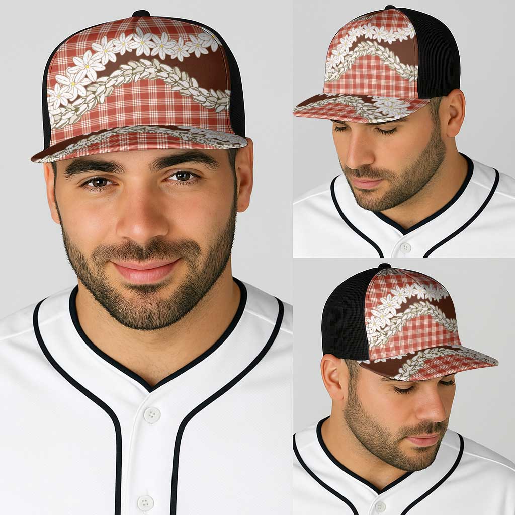 Red Hawaii Tiare and Shell Lei Baseball Net Cap Hawaiian Palaka Luxury Vibes LT14 - Polynesian Pride