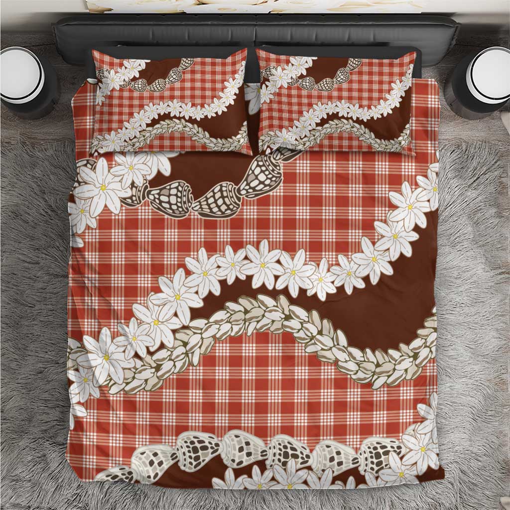 Red Hawaii Tiare and Shell Lei Bedding Set Hawaiian Palaka Luxury Vibes - Polynesian Pride