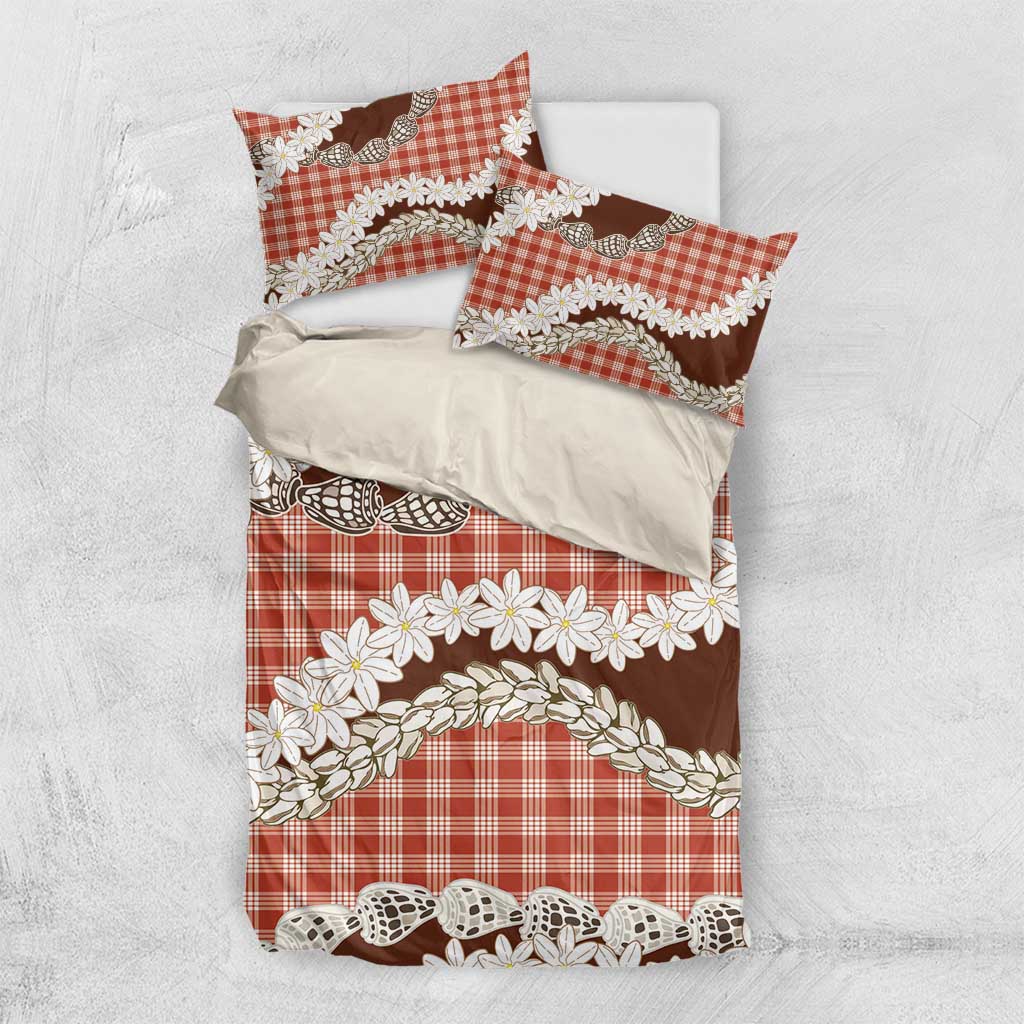 Red Hawaii Tiare and Shell Lei Bedding Set Hawaiian Palaka Luxury Vibes - Polynesian Pride
