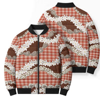 Red Hawaii Tiare and Shell Lei Bomber Puffer Jacket Hawaiian Palaka Luxury Vibes LT14 - Polynesian Pride