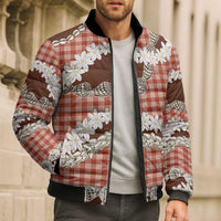 Red Hawaii Tiare and Shell Lei Bomber Puffer Jacket Hawaiian Palaka Luxury Vibes LT14 - Polynesian Pride
