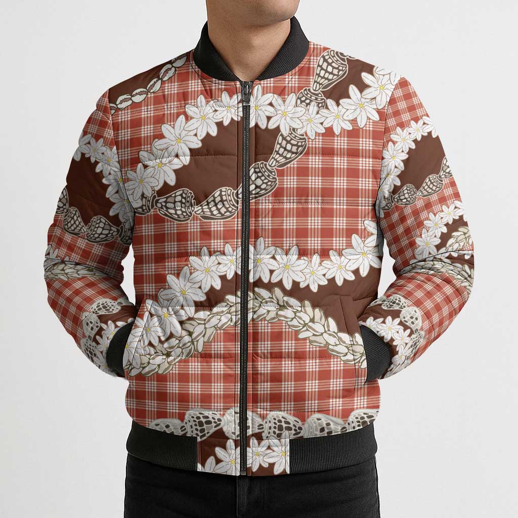 Red Hawaii Tiare and Shell Lei Bomber Puffer Jacket Hawaiian Palaka Luxury Vibes LT14 - Polynesian Pride