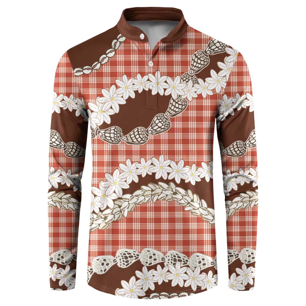 Red Hawaii Tiare and Shell Lei Button Sweatshirt Hawaiian Palaka Luxury Vibes LT14 Red - Polynesian Pride