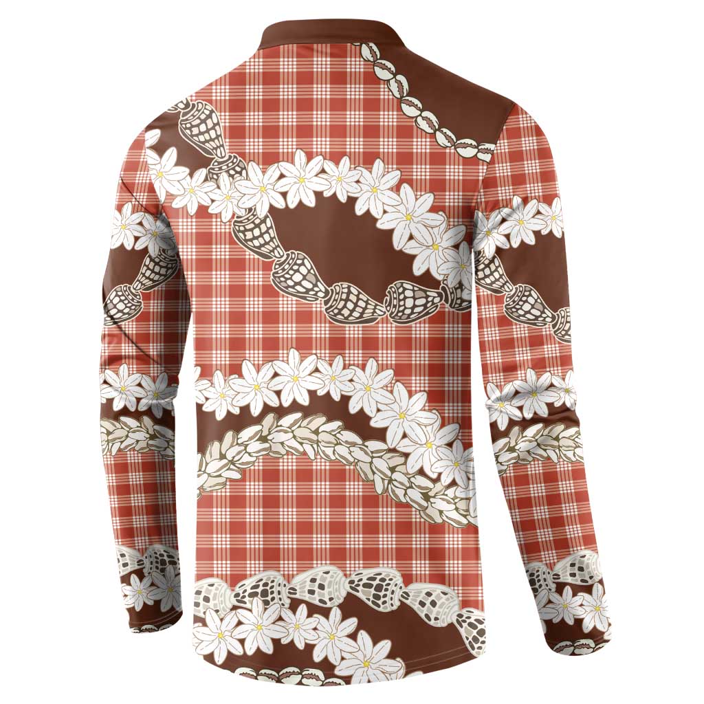Red Hawaii Tiare and Shell Lei Button Sweatshirt Hawaiian Palaka Luxury Vibes LT14 - Polynesian Pride