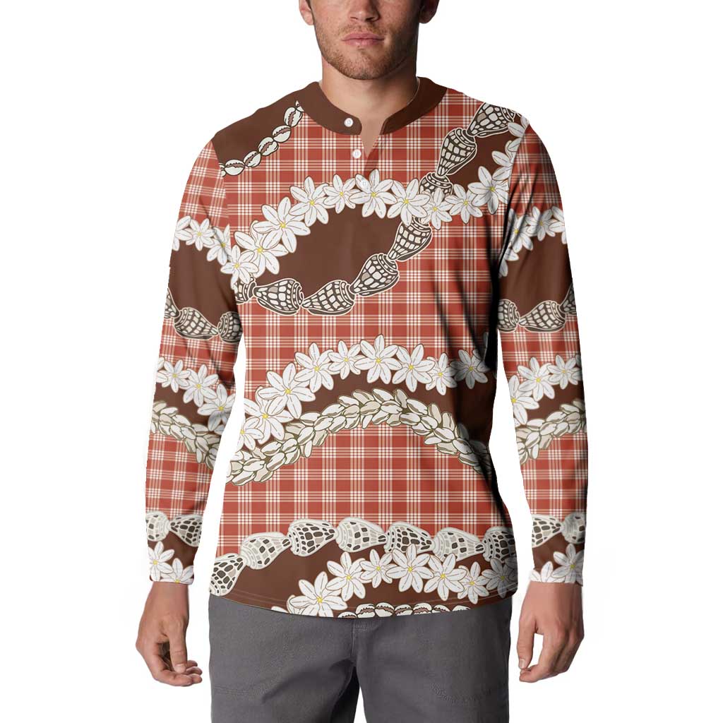 Red Hawaii Tiare and Shell Lei Button Sweatshirt Hawaiian Palaka Luxury Vibes LT14 - Polynesian Pride
