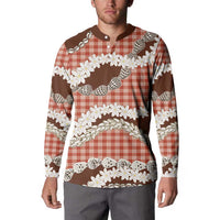 Red Hawaii Tiare and Shell Lei Button Sweatshirt Hawaiian Palaka Luxury Vibes LT14 - Polynesian Pride