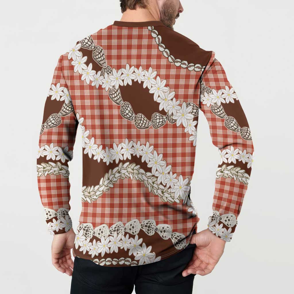 Red Hawaii Tiare and Shell Lei Button Sweatshirt Hawaiian Palaka Luxury Vibes LT14 - Polynesian Pride