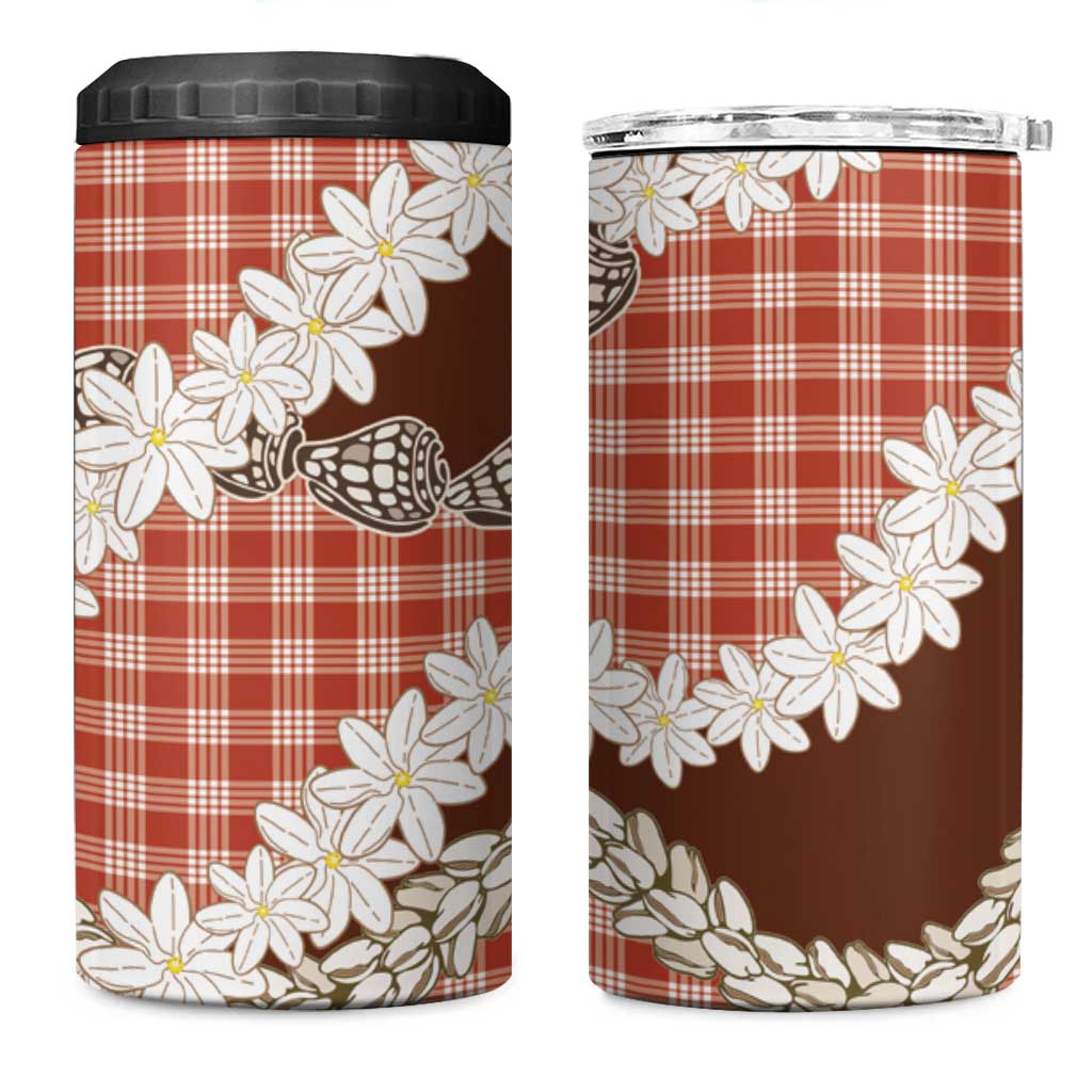 Red Hawaii Tiare and Shell Lei 4 in 1 Can Cooler Tumbler Hawaiian Palaka Luxury Vibes - Polynesian Pride