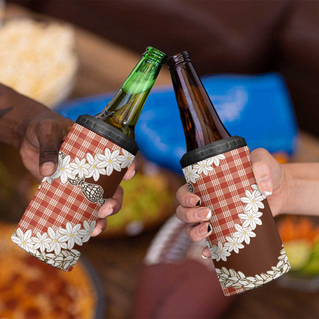 Red Hawaii Tiare and Shell Lei 4 in 1 Can Cooler Tumbler Hawaiian Palaka Luxury Vibes - Polynesian Pride